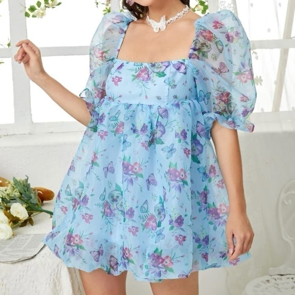 SHEIN Dresses & Skirts - NWOT SHEIN Women’s blue floral fairycore dress
